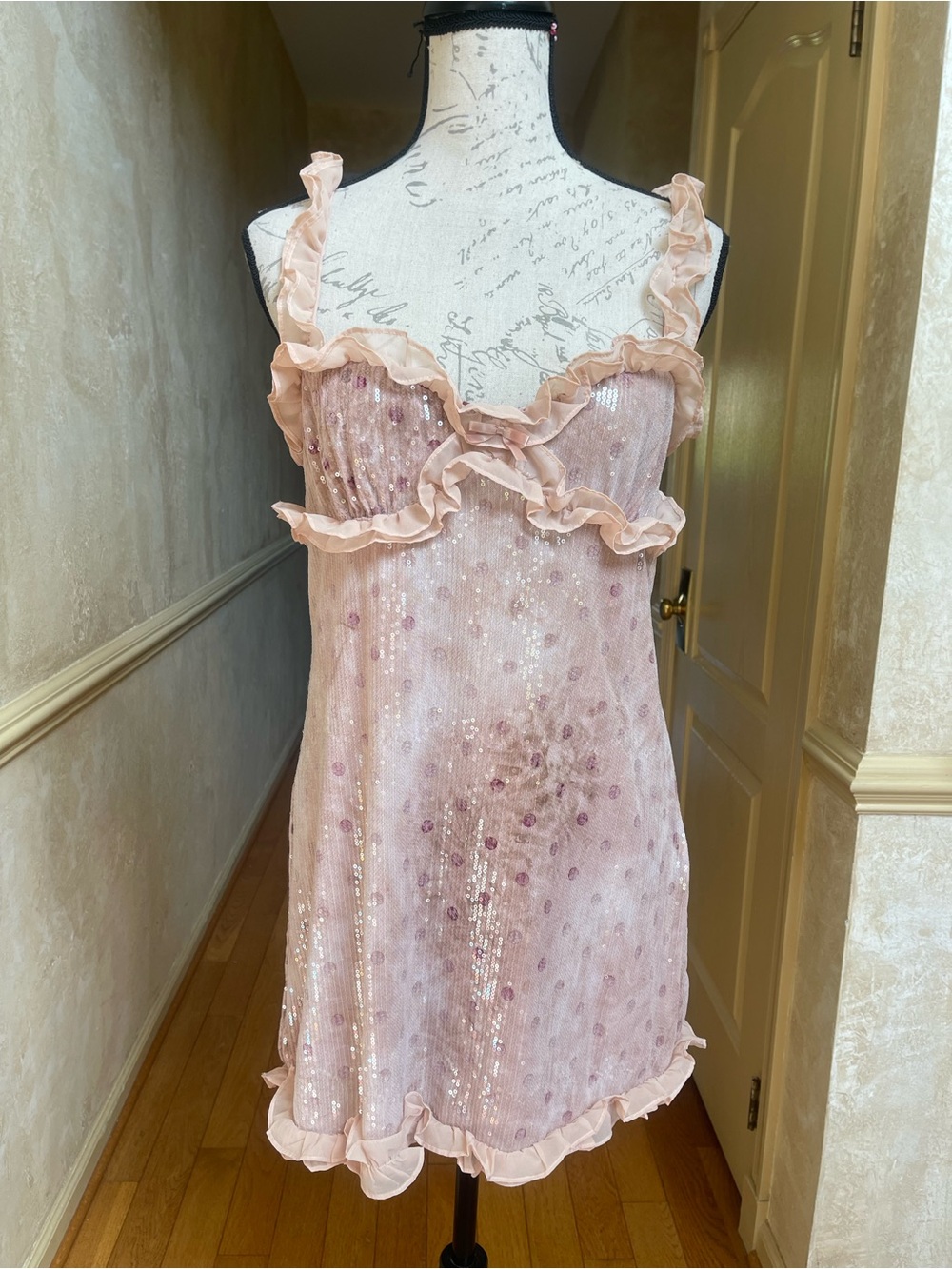 For Love & Lemons Sophia Sequin Mini Dress Size M Ruffle Detail Party Romantic - Picture 9 of 16
